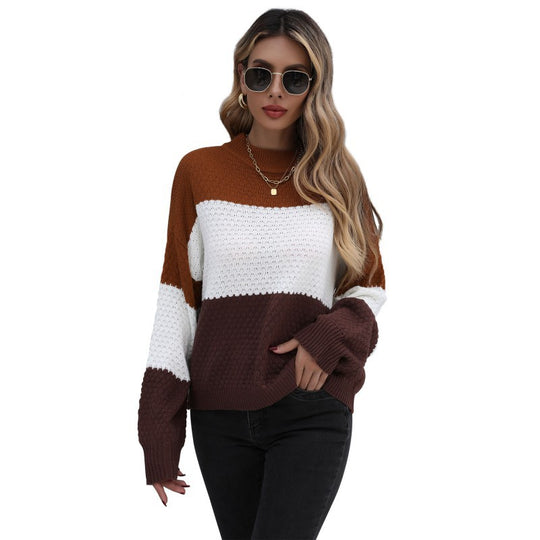 Damen Strukturstrick-Blockpullover mit überschnittener Schulter und Rundhalsausschnitt Shop Nory