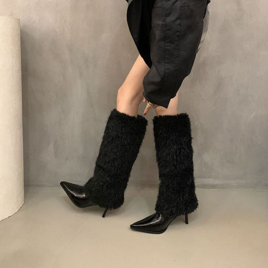 Damen Overknee‑Stiefelstulpen aus kuscheligem Kunstfell mit elastischem Schaft Shop Nory