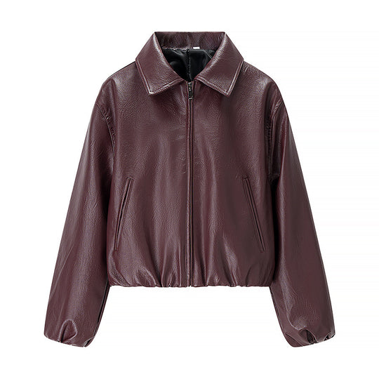 Damen Kurz geschnittener Lederimitat-Blouson mit Reißverschluss und Gummizugsaum Shop Nory