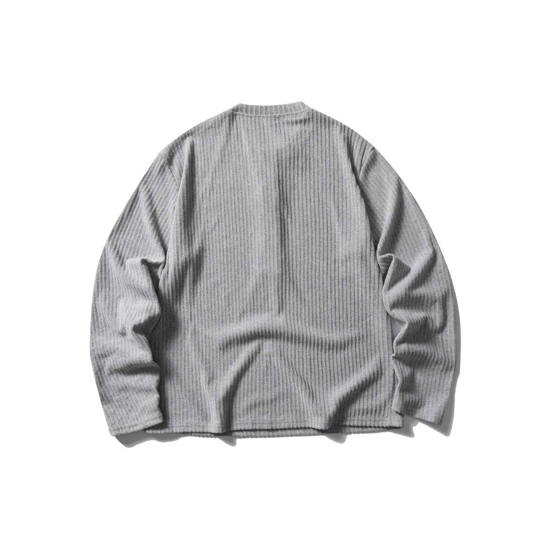 Unisex Gerippter Henley-Pullover mit Rundhals und durchgehender Knopfleiste Shop Nory