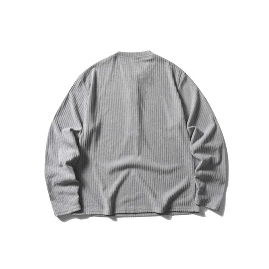 Unisex Gerippter Henley-Pullover mit Rundhals und durchgehender Knopfleiste Shop Nory
