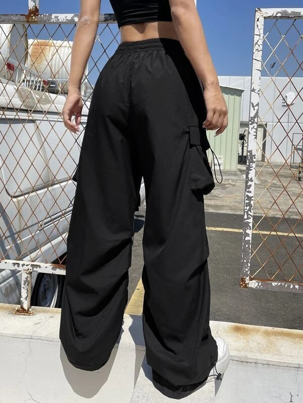 Damen nan weite Cargo-Hose mit Tunnelzugbund, Mehrfachtaschen und verstellbarem Saum Shop Nory
