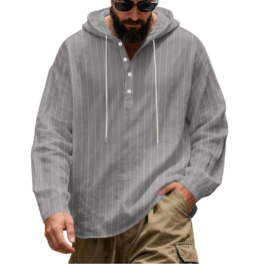 Herren Lässiges Kapuzen-Henleyshirt mit feinen Nadelstreifen und Knopfleiste Shop Nory
