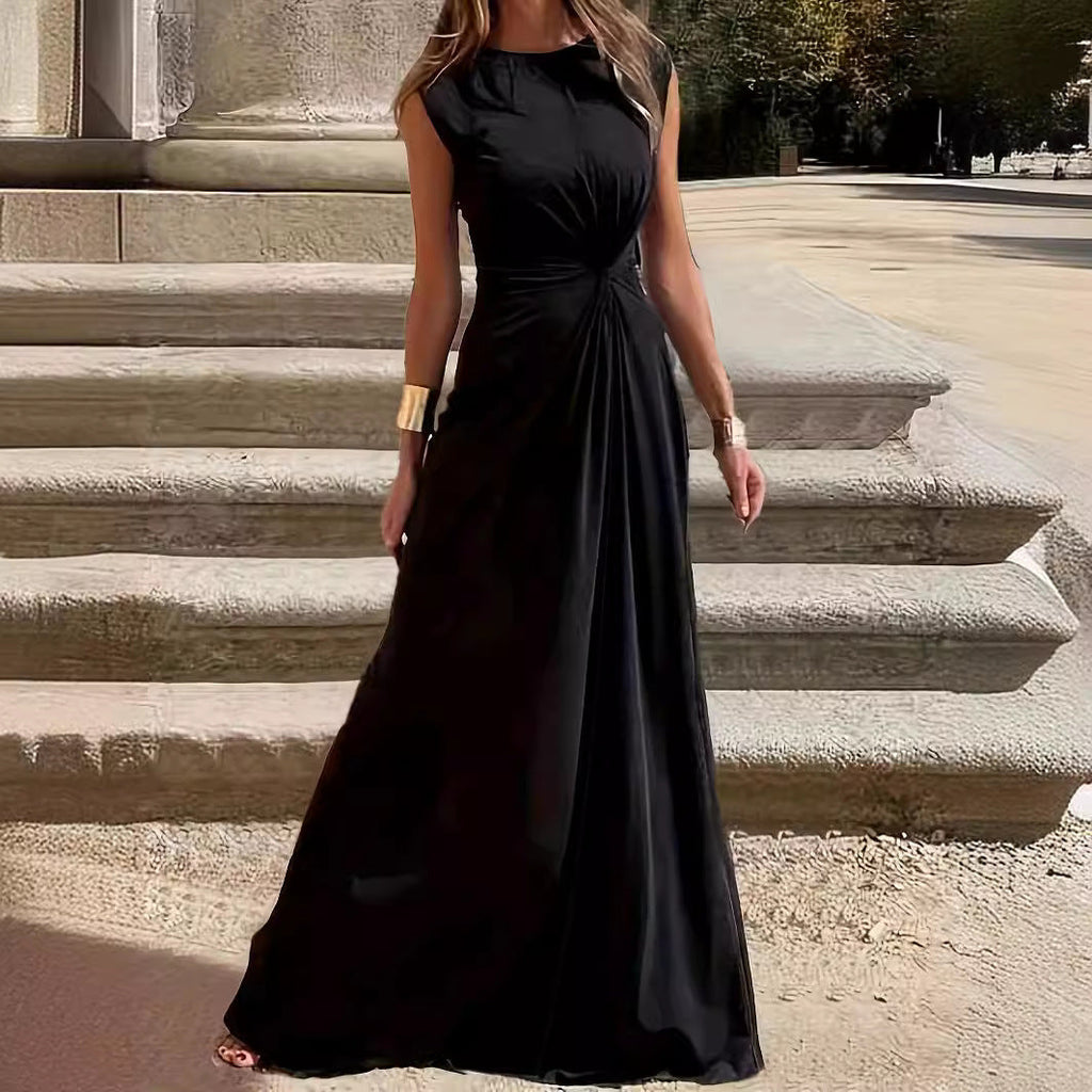 Damen Elegantes Maxikleid mit Raffungen und Rundhalsausschnitt