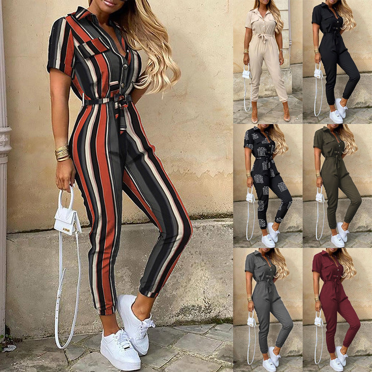 Damen Kurzarm-Utility-Overall mit Taillenbindegürtel und schmalem Joggerbein Shop Nory