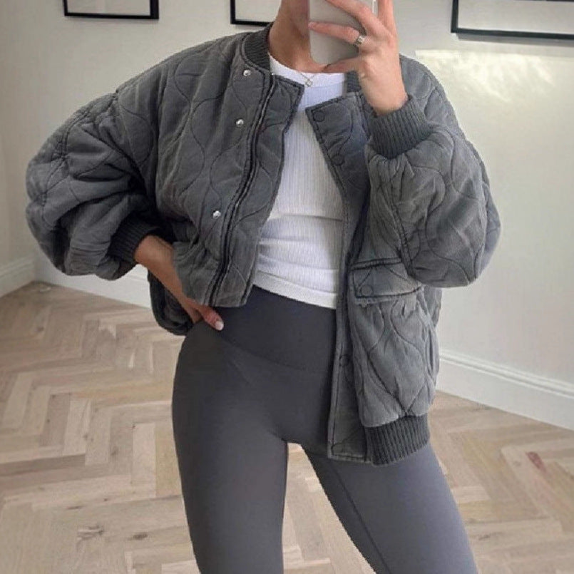 Damen Oversize Steppjacke mit hohen Kragen