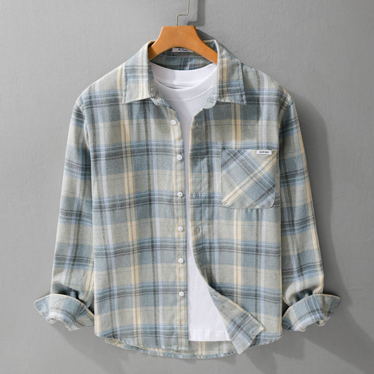 Herren Kariertes Leichtes Flanell-Overshirt mit Brusttasche und Relaxed-Fit Shop Nory