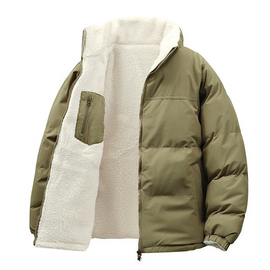 Unisex Wattierte Bomberjacke mit Teddyfutter und verdeckten Innentaschen Shop Nory