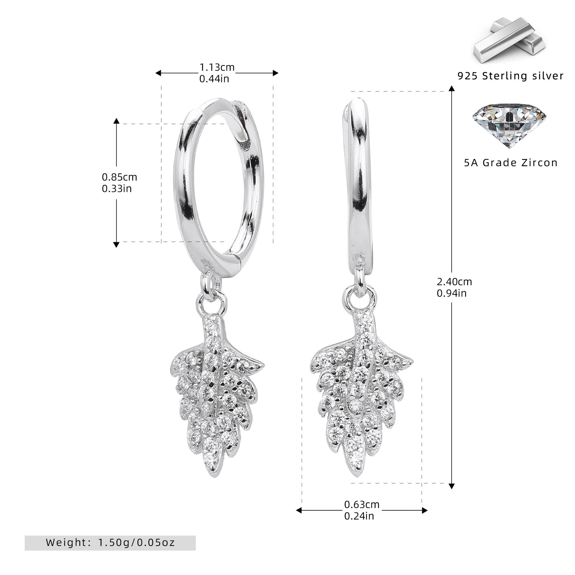 Damen Ohrhänger mit Blattmotiv aus hochwertigem 925 Sterlingsilber und funkelnden Zirkonia Shop Nory