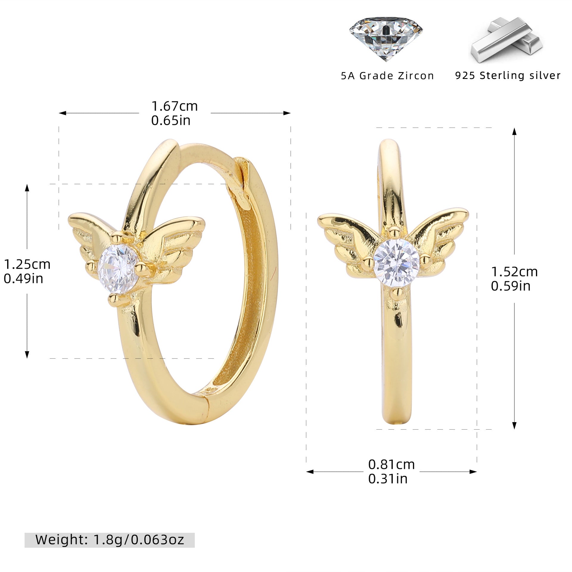 Damen Ohrhänger mit stilvollem Flügel-Design aus 925 Sterling Silber und funkelndem Zirkon Shop Nory