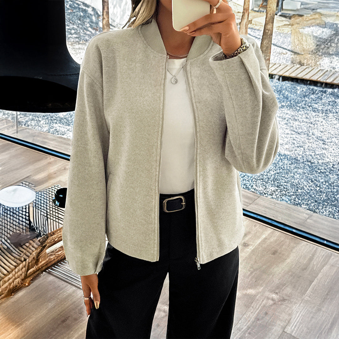 Damen nan leichte Fleece‑Bomberjacke mit Stehkragen, zweiseitigem Reißverschluss und lässiger Oversize‑Passform Shop Nory