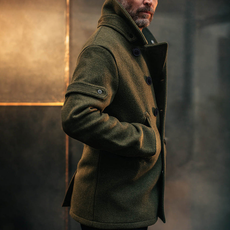 Herren Doppeltreihiger Wollmantel im Peacoat-Stil mit hohem Kragen Shop Nory