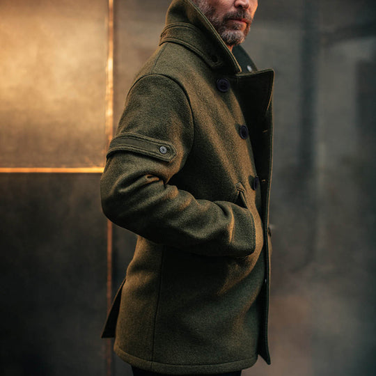 Herren Doppeltreihiger Wollmantel im Peacoat-Stil mit hohem Kragen Shop Nory