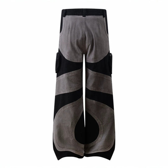 Damen weite Patchwork-Cargo-Culottehose mit aufgesetzten Zipper-Taschen und kontrastnähten Shop Nory