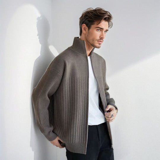 Herren Halbzip-Strickpullover mit hohem Stehkragen und breitem Rippenmuster Shop Nory