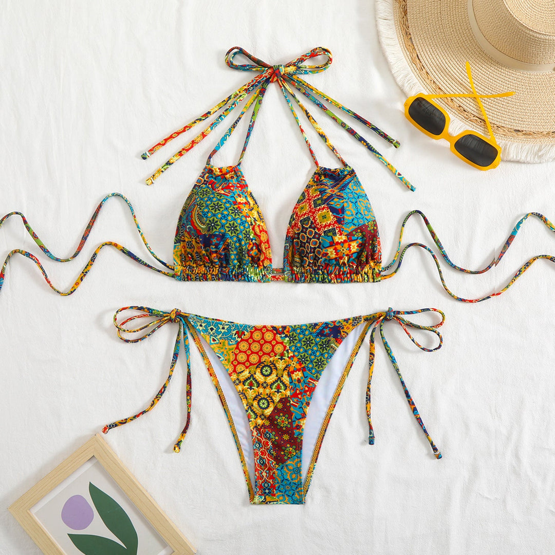 Damen Bikini-Set mit verspieltem BindShopnoryand und buntem Muster