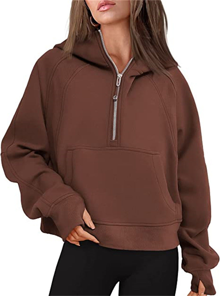 Damen Oversize-Hoodie mit halbem Reißverschluss, Kängurutasche und Daumenlöchern Shop Nory