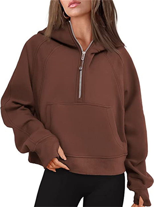 Damen Oversize-Hoodie mit halbem Reißverschluss, Kängurutasche und Daumenlöchern Shop Nory