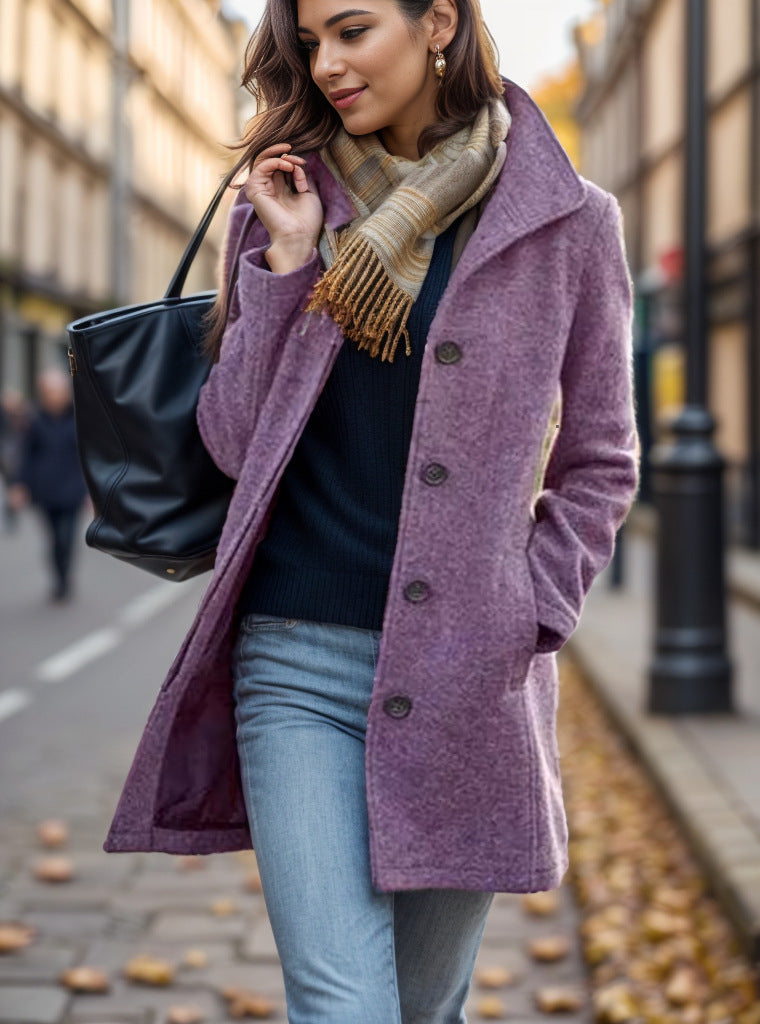 Damen Kurzmantel aus Velourslederimitat mit Hemdkragen, Knopfleiste und seitlichen Eingrifftaschen Shop Nory