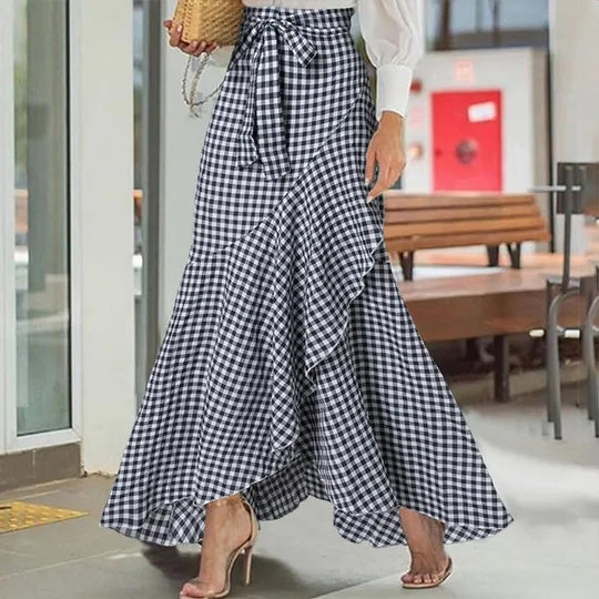 Damen nan Wickel-Maxirock mit Vichy-Karo, hoher Taillenbinde und asymmetrischem Volantsaum Shop Nory