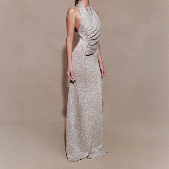 Damen Elegantes Maxikleid mit schimmerndem Stoff und raffiniertem Wickeldetail Shopnory
