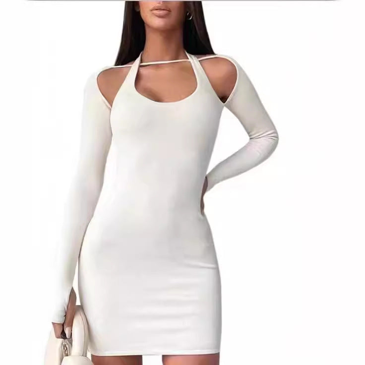 Damen Figurbetontes Minikleid mit Schulter-Cutouts, langen Ärmeln und Daumenöffnungen Shop Nory