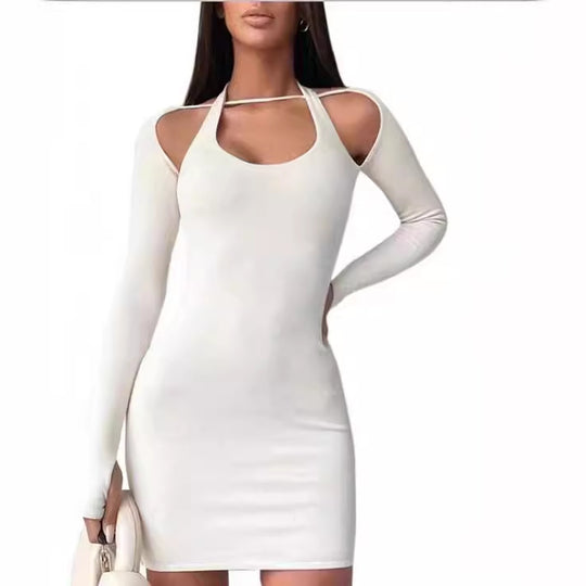 Damen Figurbetontes Minikleid mit Schulter-Cutouts, langen Ärmeln und Daumenöffnungen Shop Nory