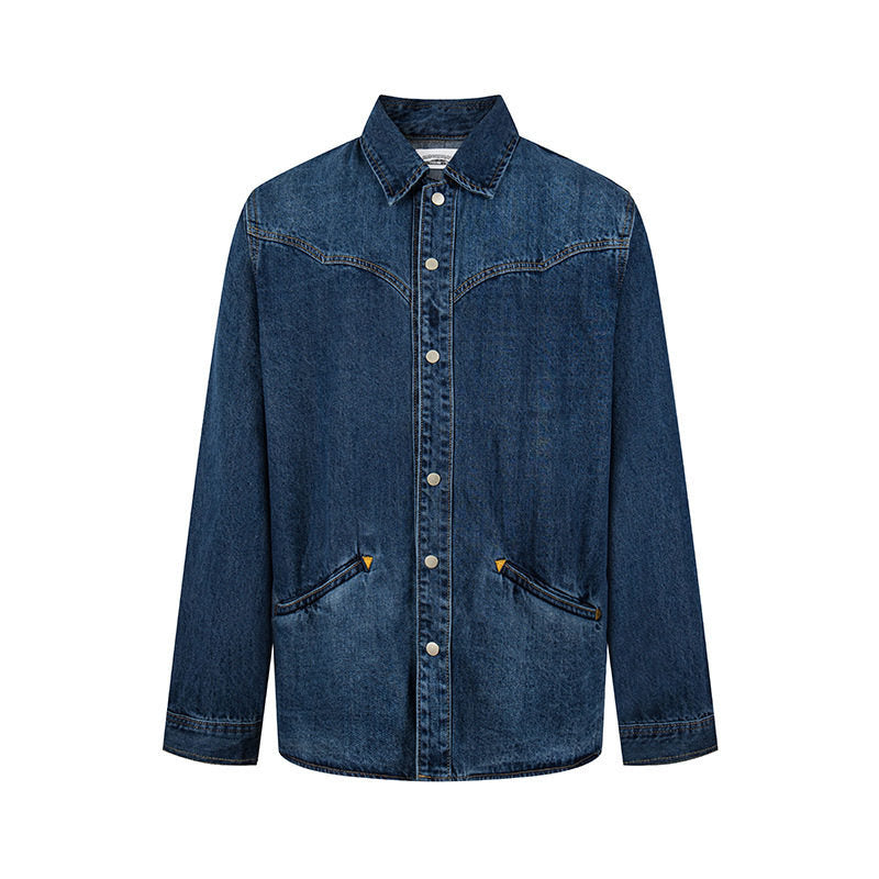 Unisex Jeans-Overshirt mit Druckknöpfen, Westernpasse und schlichten Eingrifftaschen Shop Nory