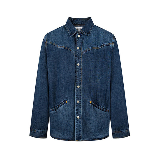 Unisex Jeans-Overshirt mit Druckknöpfen, Westernpasse und schlichten Eingrifftaschen Shop Nory