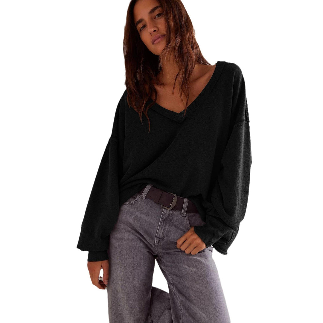 Oversized Sweatshirt Damen mit V-Ausschnitt