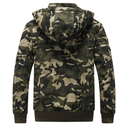 Herren Kapuzen-Camouflage-Fieldjacke mit Teddyfutter, Mehrfach-Taschen und Rippbündchen Shop Nory