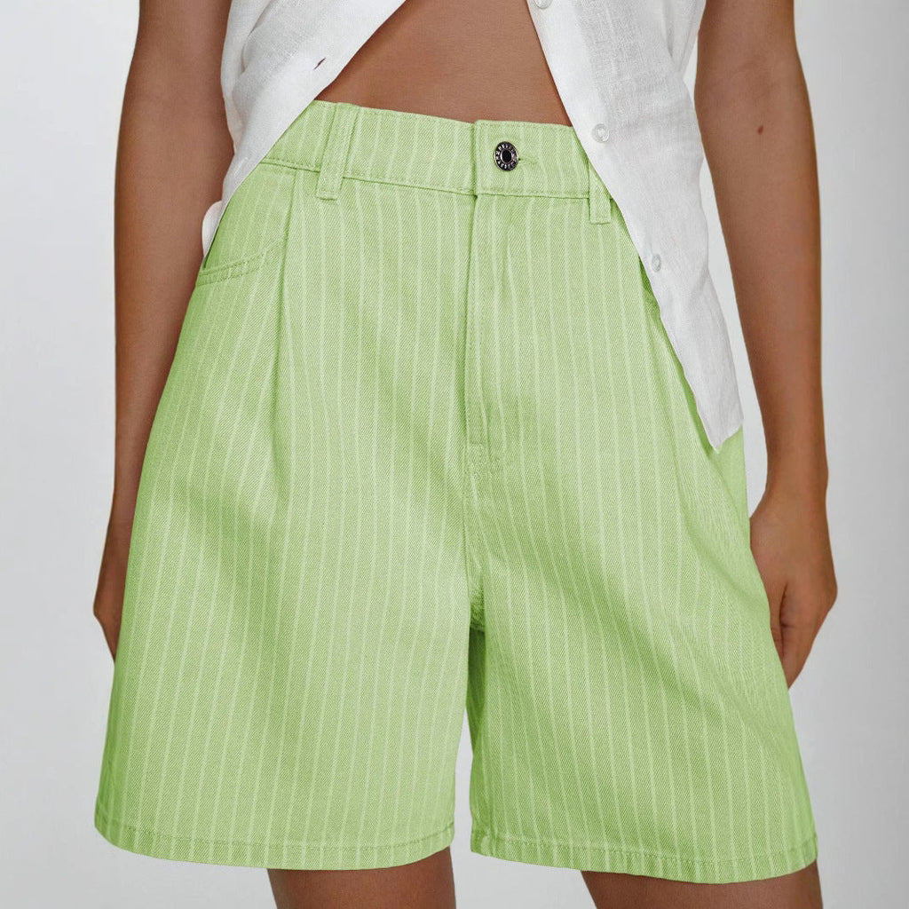 Damen Hoch taillierte Stoff-Shorts im modischen Streifen-Design