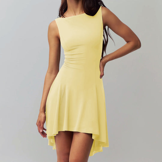 Damen elegantes Kleid mit asymmetrischem Saum und figurbetontem Design