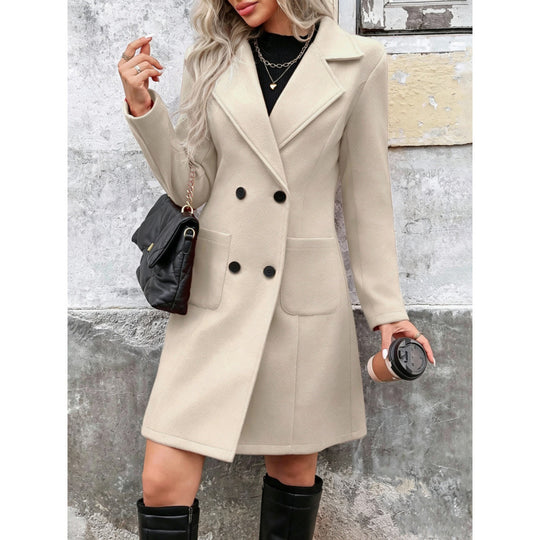 Damen Doppelreihiger Wollmix-Mantel mit Reverskragen und aufgesetzten Taschen Shop Nory
