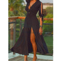Damen Maxikleid mit elegantem V-Ausschnitt und hohem Schlitz