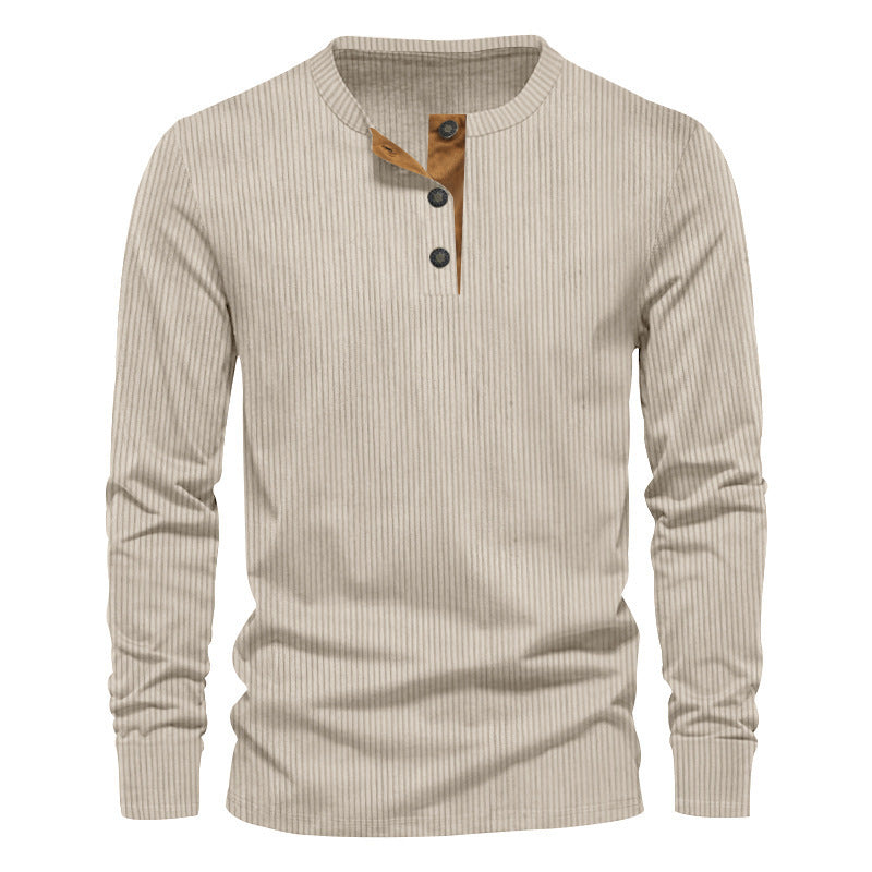 Herren lässiges Langarmshirt mit Knopfleiste und Rippstruktur