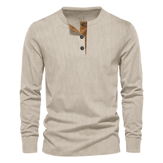 Herren lässiges Langarmshirt mit Knopfleiste und Rippstruktur
