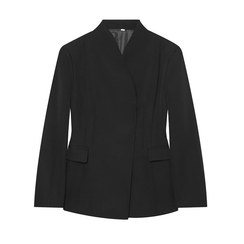 Damen Taillierter kragenloser Blazer mit Pattentaschen und feiner Teilungsnaht Shop Nory