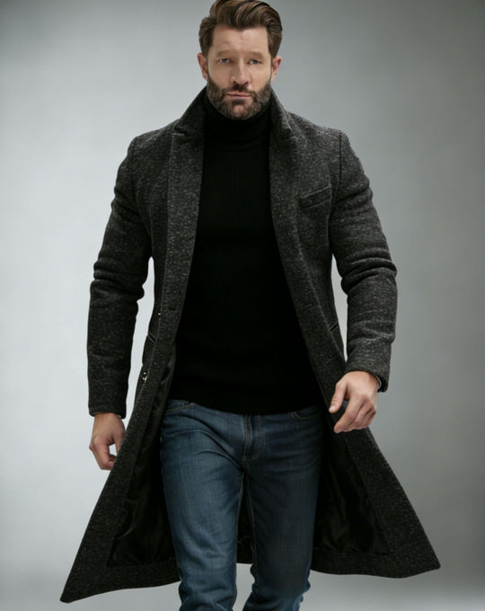 Herren Eleganter einreihiger Langmantel aus Wollmix mit schmaler Silhouette und Reverskragen Shop Nory