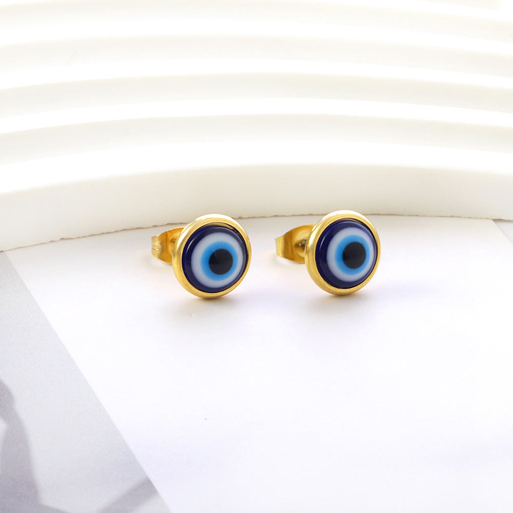 Damen Ohrstecker aus goldplattiertem Edelstahl mit farbenfrohem Augendesign Shop Nory