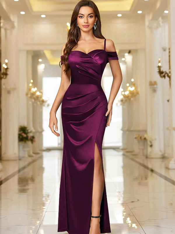 Damen Elegantes Maxikleid mit asymmetrischem Schnitt und Seitenschlitz