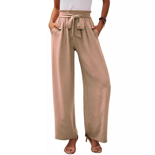 Damen Paperbag-Hose mit weitem Bein, elastischer Taille und Bindegürtel Shop Nory