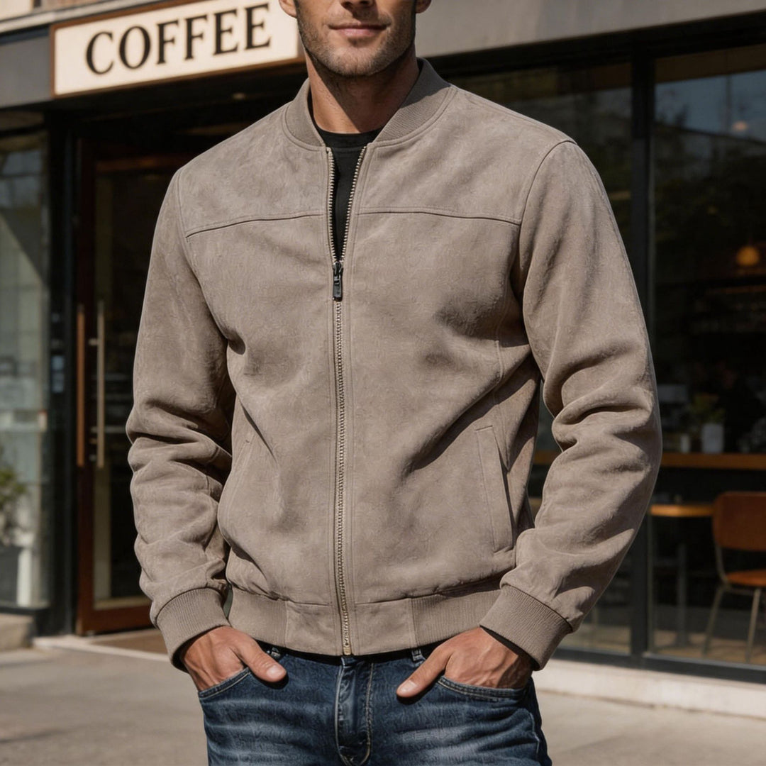 Herren Veloursleder-Optik Bomberjacke mit Reißverschluss und Rippbündchen Shop Nory