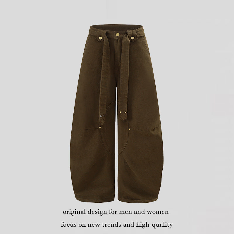 Damen Extraweite High‑Waist Palazzo‑Hose mit dekorativem Knie‑Patch, Bindegürtel und Culotte‑Schnitt Shop Nory