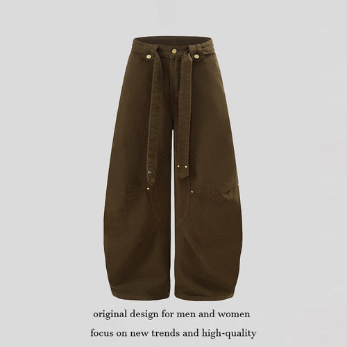 Damen Extraweite High‑Waist Palazzo‑Hose mit dekorativem Knie‑Patch, Bindegürtel und Culotte‑Schnitt Shop Nory