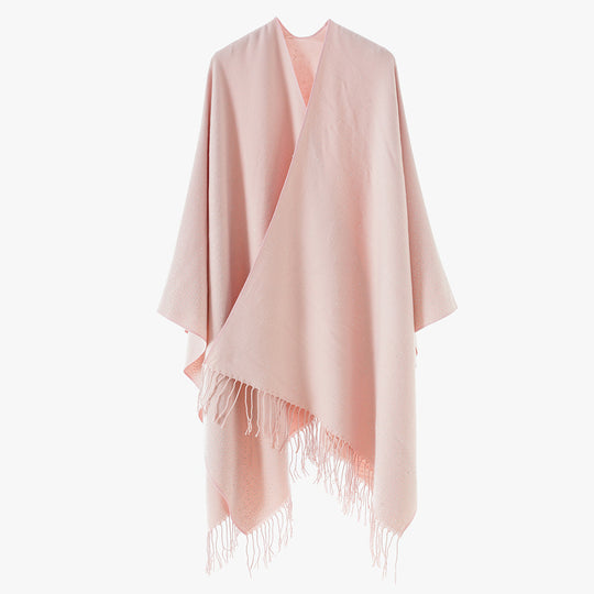 Damen Strickponcho mit Fransen und dezentem Schimmerbesatz Shop Nory