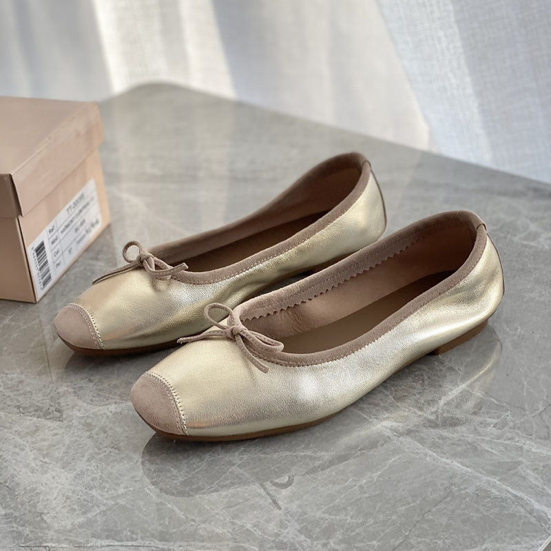Damen Flache Ballerinas mit zierlichem Schleifenakzent
