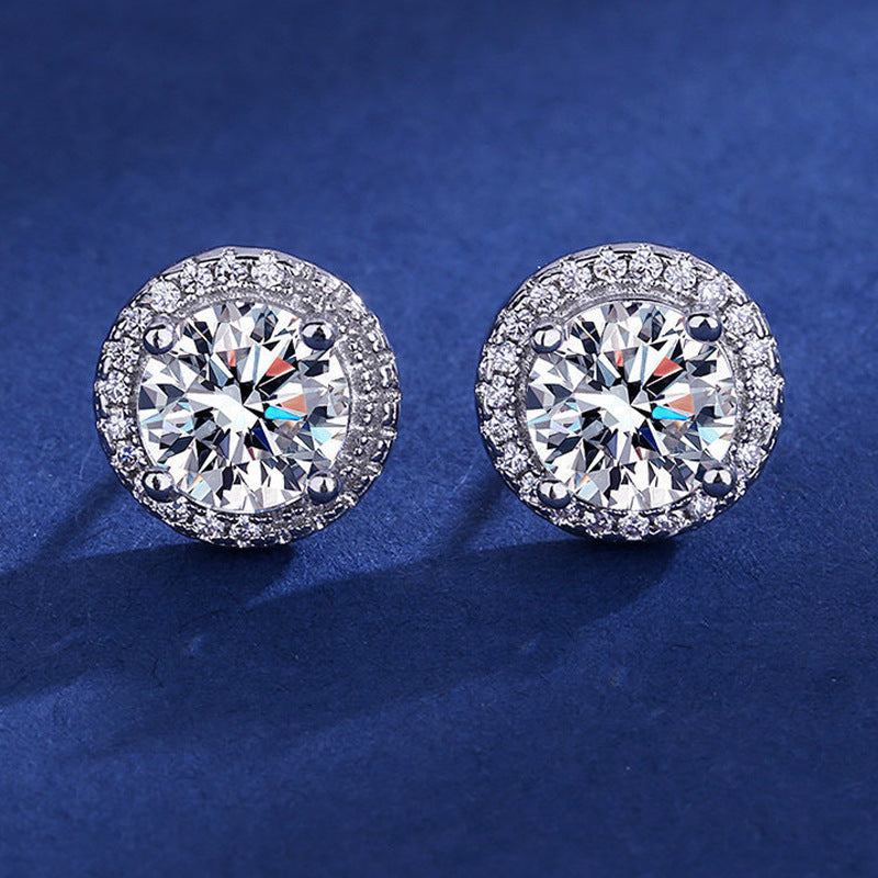 Zirkonia-Ohrstecker Halo-Design Aus Sterling Silber