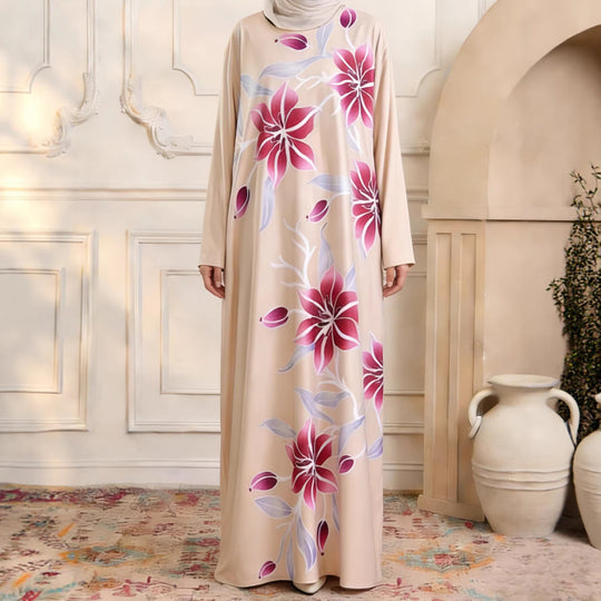 Damen Maxikleid im Kaftan-Stil mit handbemaltem Blumenprint Shop Nory