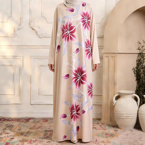 Damen Maxikleid im Kaftan-Stil mit handbemaltem Blumenprint Shop Nory